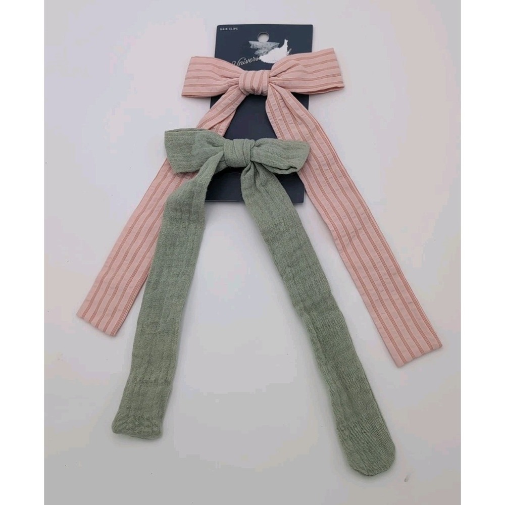 Universal Thread™ Linen Solid Striped Bow Hair Barrette pink green